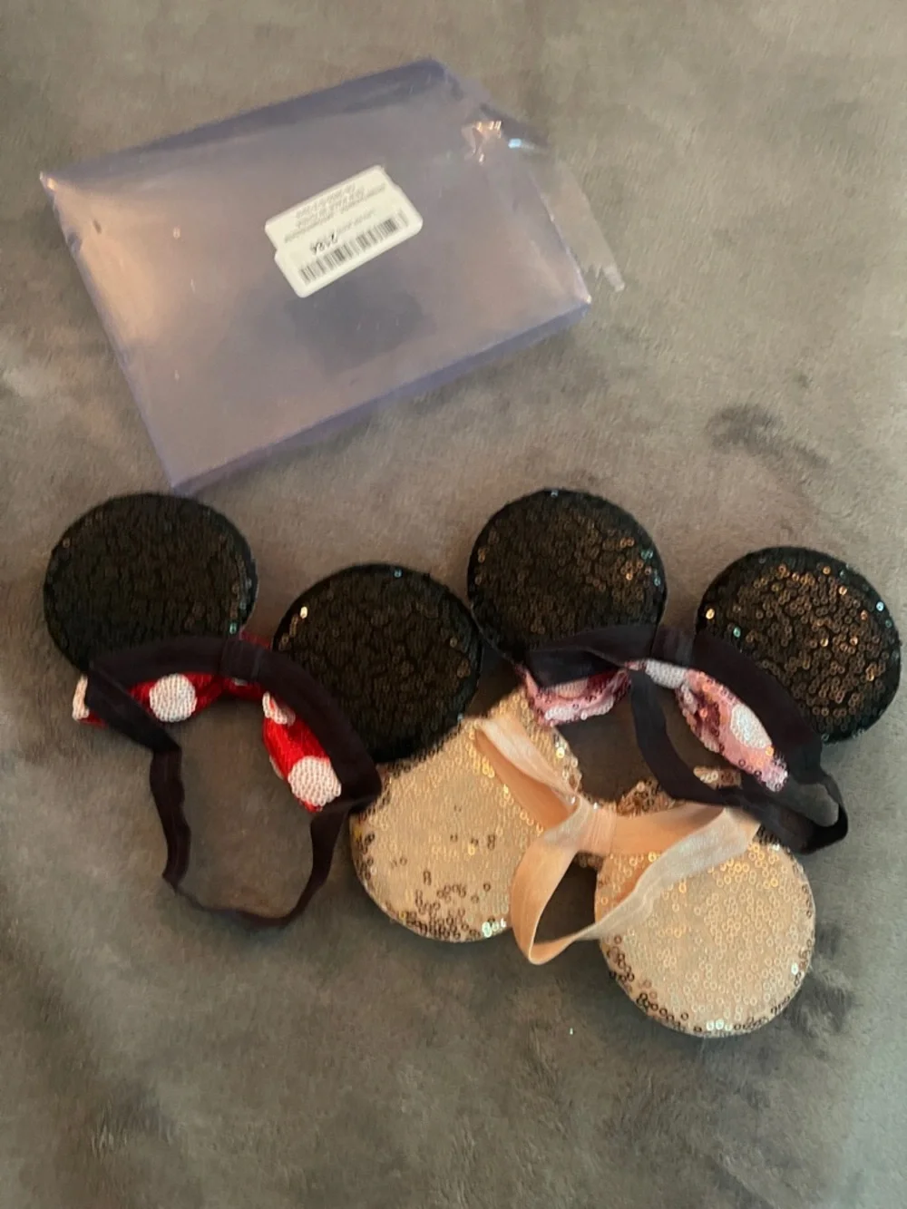 3 PCS Mouse Ears Sequin Bow Nylon Hairband Polka Dot Cute Baby Headbands nwt
